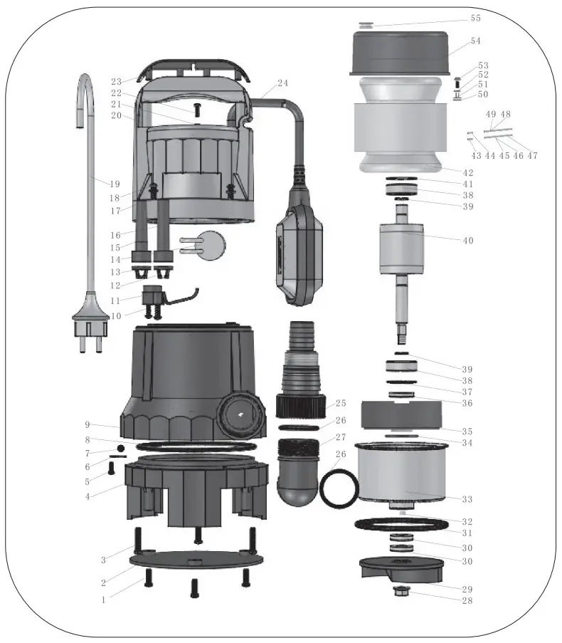 sip 06863 SUB 1040 FS Submersible Water Pump 230V - EXPLODED DRAWING 1