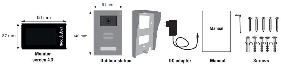 scs sentinel PVF0050 VisioFirst 4.3 Wired Door Entry System - Dimensions
