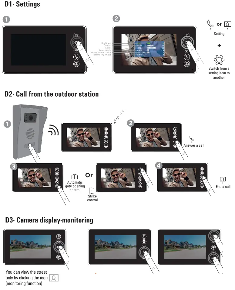 scs sentinel PVF0050 VisioFirst 4.3 Wired Door Entry System - Settings