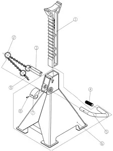 DAYTONA DJS3TBK 3Ton Heavy Duty Ratcheting Jack Stands -Assembly Diagram