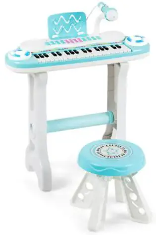 GYMAX GYM04242 37-Key Toy Piano Keyboard w Stool Microphone Electronic Organ for Kids