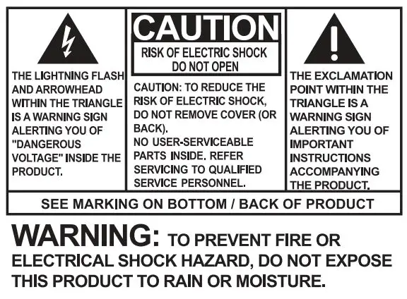RCA WHP145 Wireless Headphones User Guide - Warning or Electric shock icon
