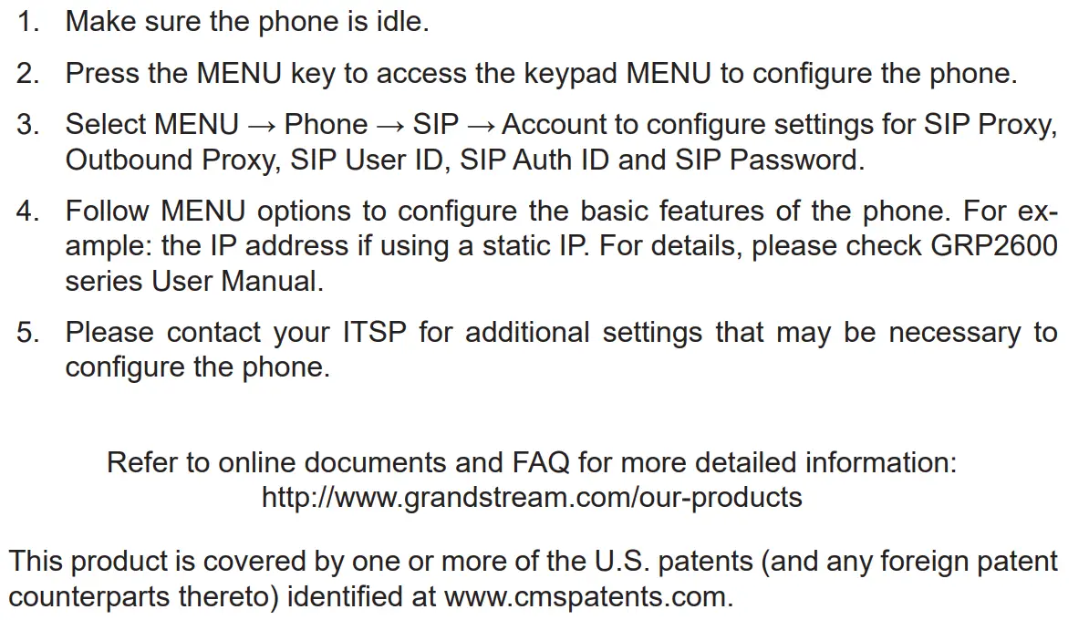 GRANDSTREAM GRP2615 Carrier-Grade HD IP Phone Installation Guide - Configure the GRP2616 using the Keypad