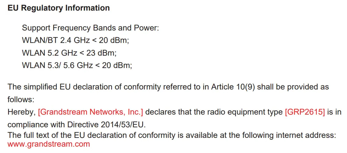 GRANDSTREAM GRP2615 Carrier-Grade HD IP Phone Installation Guide - EU Regulatory