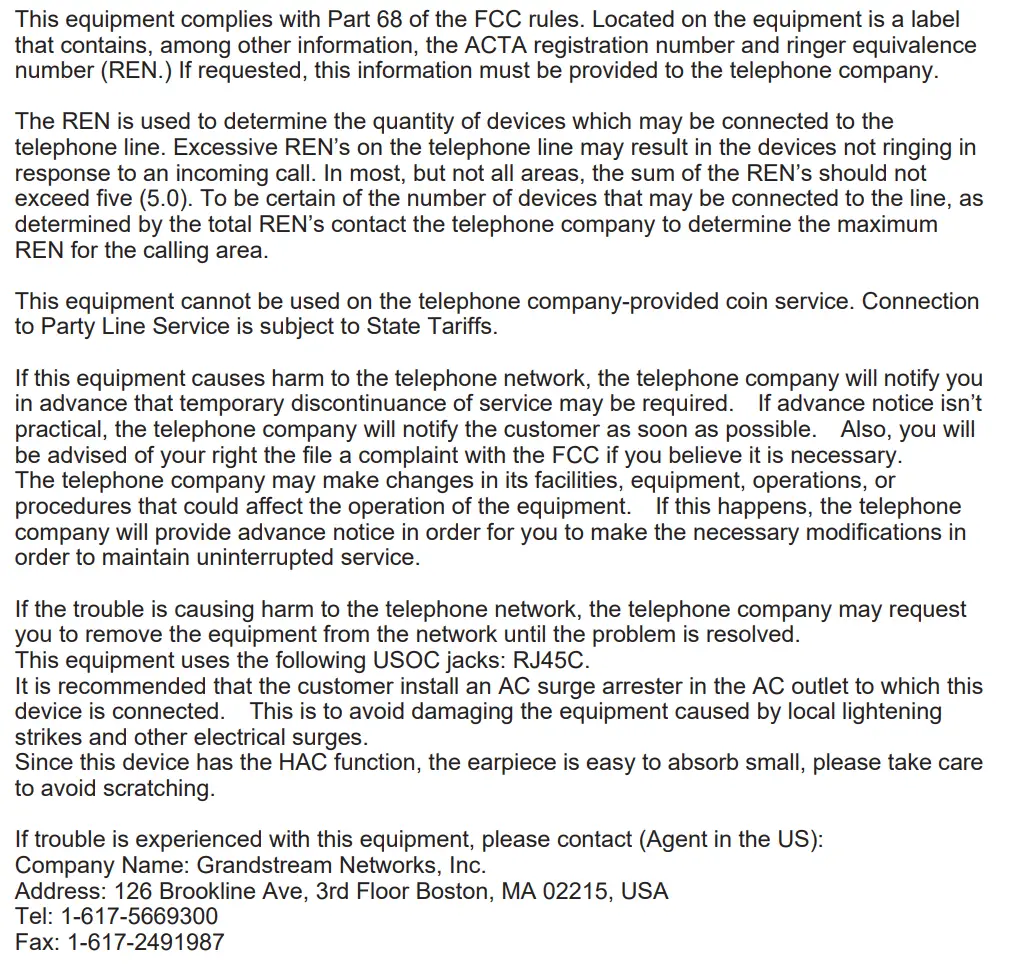 GRANDSTREAM GRP2615 Carrier-Grade HD IP Phone Installation Guide - Fcc