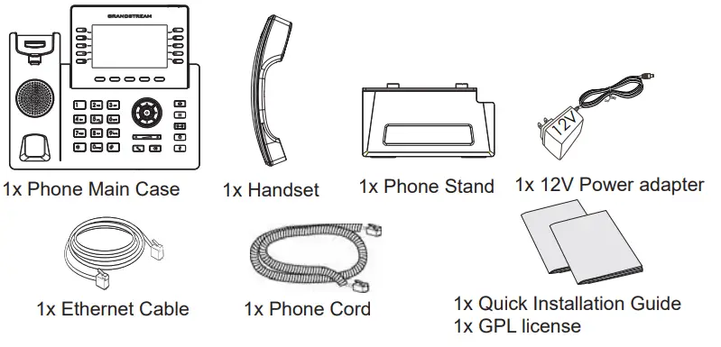 GRANDSTREAM GRP2615 Carrier-Grade HD IP Phone Installation Guide - PACKAGE CONTENTS