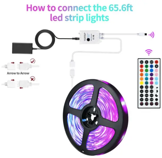 JUNQOKW QW202203001 Smart Led Strip Lights 65.6ft -