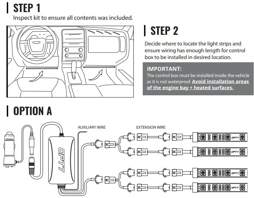 OPT7 Aura PRO Car Interior Lighting Kit Bluetooth Installation Guide - INSTALLATION