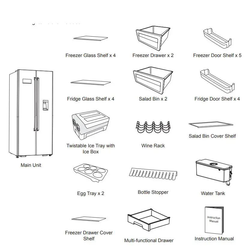 KENWOOD KSBSDB19 American Style Fridge Freezer with Water Dispenser Instruction Manual - unpacking