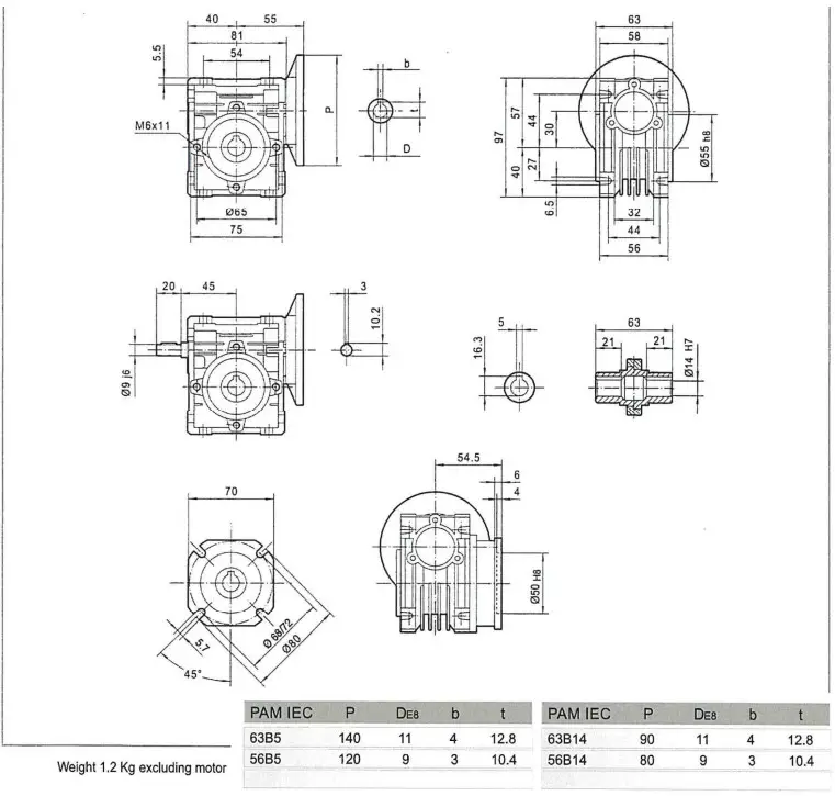 MSF VATHAUER 191738 Thre Phase Worm Gearbox Motor - Dimensions 1