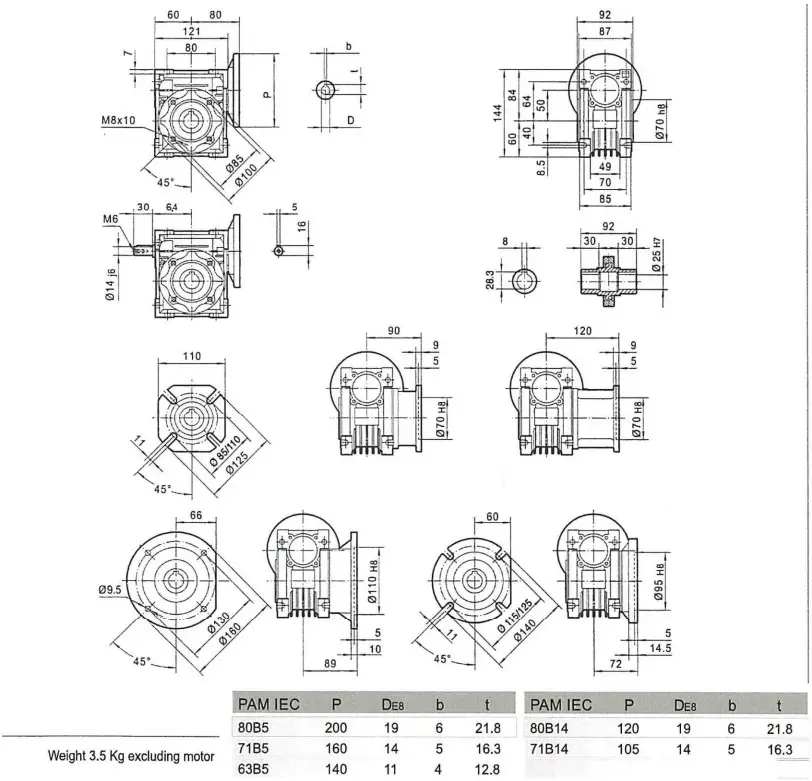 MSF VATHAUER 191738 Thre Phase Worm Gearbox Motor - Dimensions 3