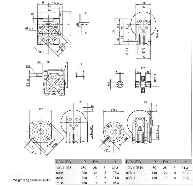 MSF VATHAUER 191738 Thre Phase Worm Gearbox Motor - Dimensions 5