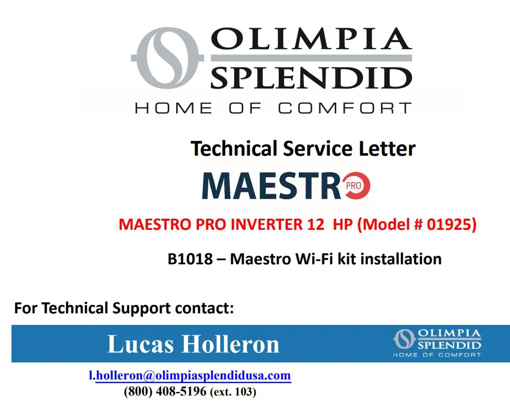 OLIMPIA SPLENDID B1018 Maestro Wi-Fi Kit Instruction Manual
