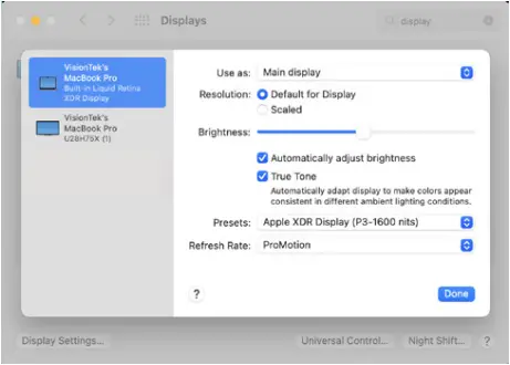 VisionTek VT2000 - DISPLAY SETTINGS macOS 2
