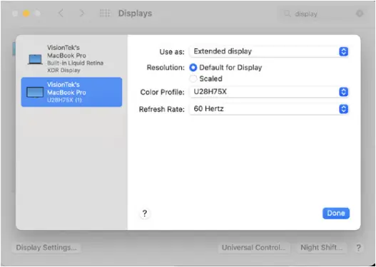 VisionTek VT2000 - DISPLAY SETTINGS macOS 3