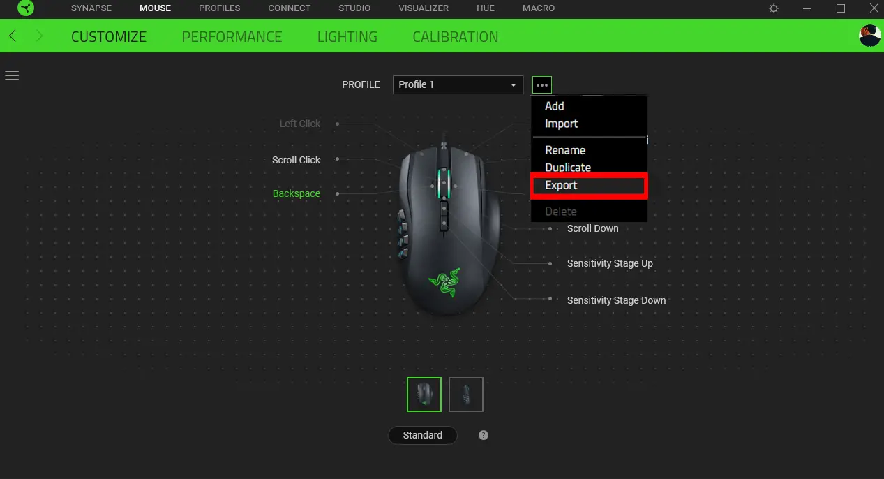 export and import profiles and configurations in Razer Synapse 3