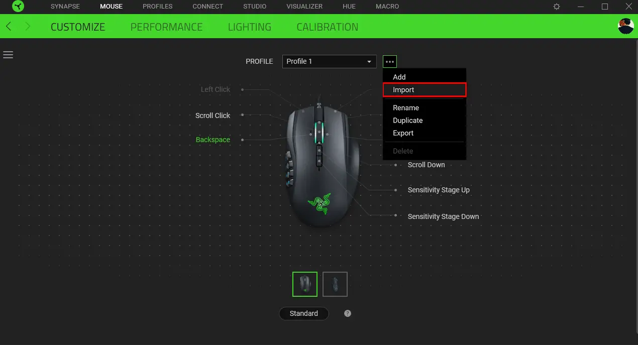export and import profiles and configurations in Razer Synapse 3
