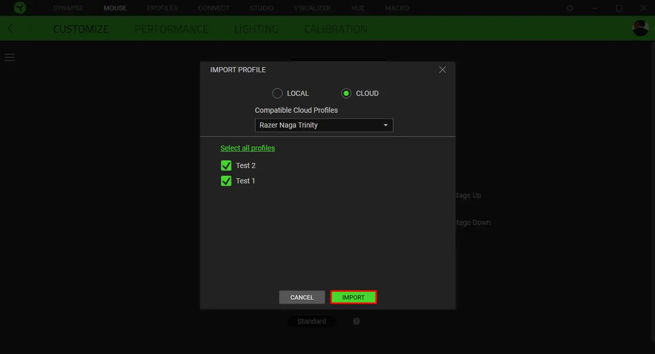 export and import profiles and configurations in Razer Synapse 3