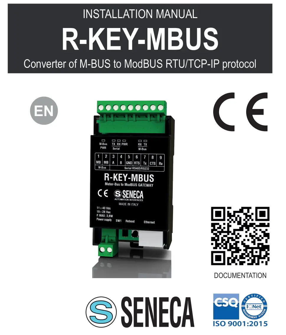 SENECA R-KEY-MBUS Converter of M-BUS to ModBUS RTU TCP-IP protocol Instruction Manual