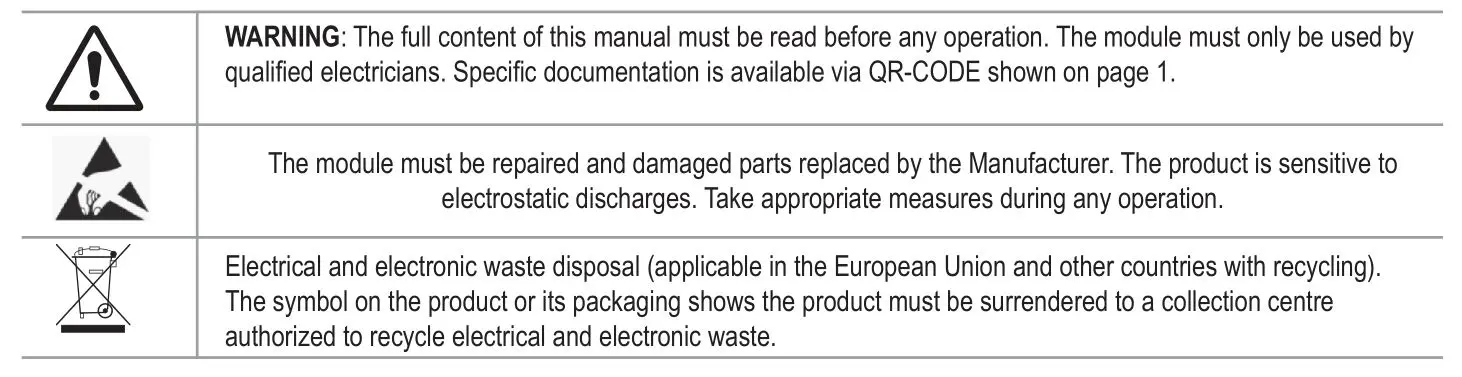 SENECA R-KEY-MBUS Converter of M-BUS to ModBUS RTU TCP-IP protocol - PRELIMINARY WARNINGS