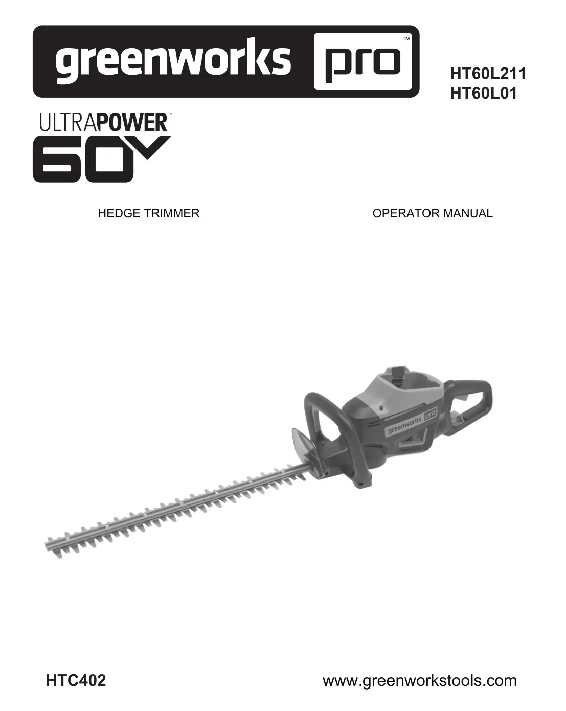 greenwork pro HT60L211 Hedge Trimmer Owner's Manual