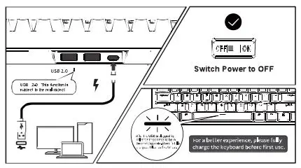 ROYAL KLUDGE RK87 Mechanical Wireless Keyboard User Manual - Wired mode & Charging