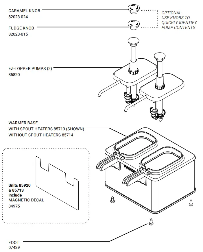 SERVER EZT EZ-Topper 48 oz. 2-Pouch Twin Topping Warmer Instruction Manual - PARTS