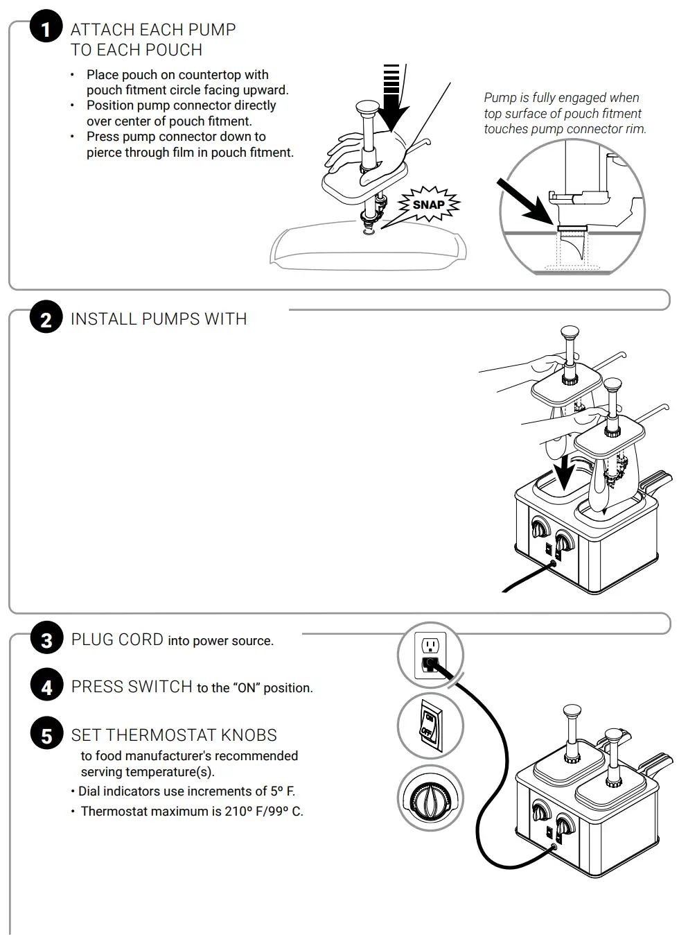 SERVER EZT EZ-Topper 48 oz. 2-Pouch Twin Topping Warmer Instruction Manual - UNIT SETUP