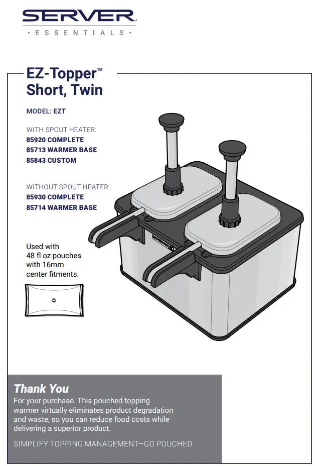 SERVER EZT EZ-Topper 48 oz. 2-Pouch Twin Topping Warmer Instruction Manual