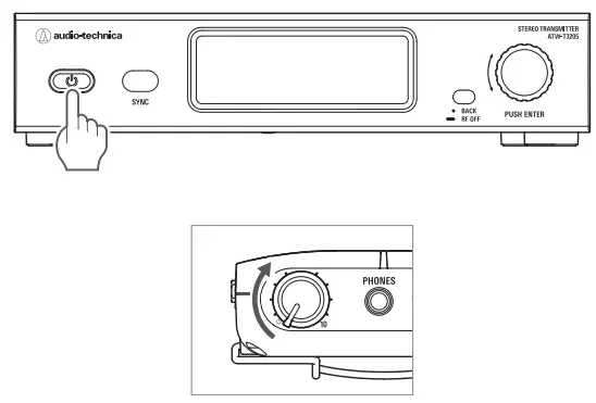 audio Technica 3000 Series Wireless In-Ear Monitor System User Guide - Turning the power on
