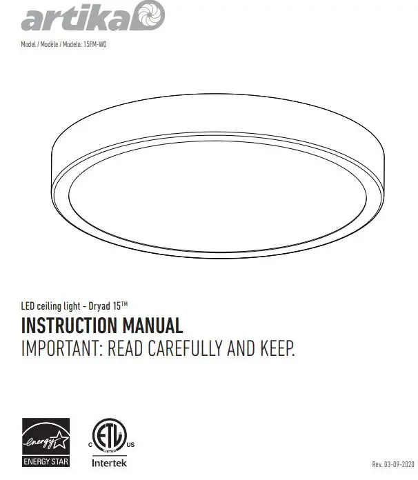 Artika 15FM-WO LED ceiling light Instruction Manual