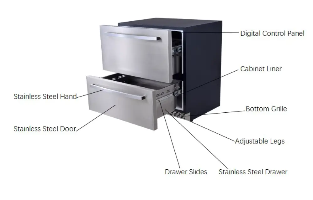 VEVOR BC-145A1EQ Undercounter 5.12 Cu.ft Double Drawer Beverage Fridge fig 2