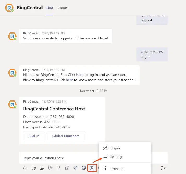 RingCentral App - UnAuthorize or uninstall the RingCentral app 1
