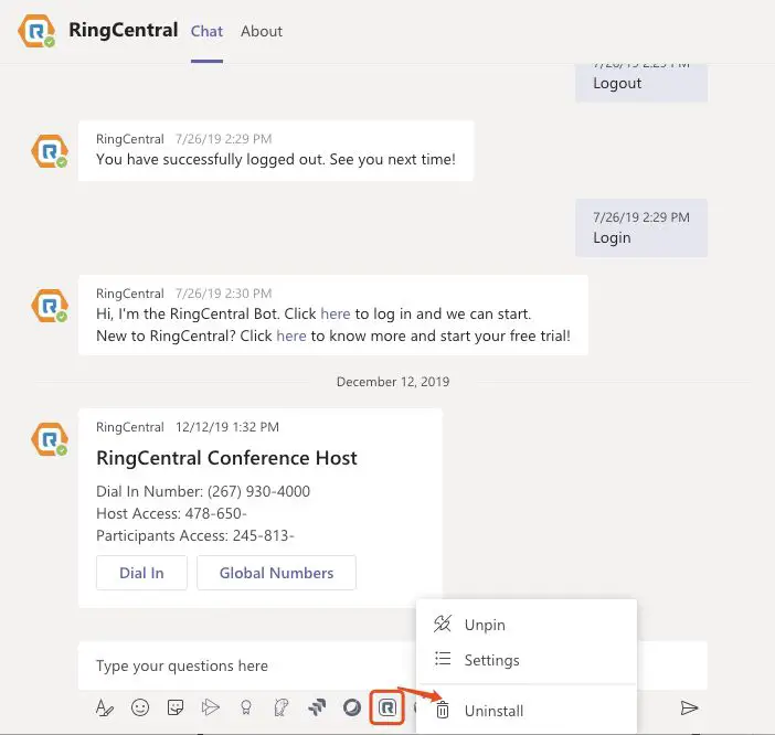 RingCentral App - UnAuthorize or uninstall the RingCentral app 3