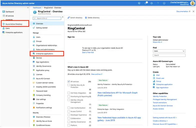 RingCentral App - Using the Azure AS portal  1