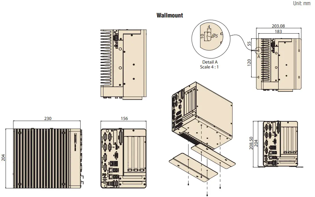 intel ARK-3532B LGA1200 Expansion Fanless Box PC - Dimensions