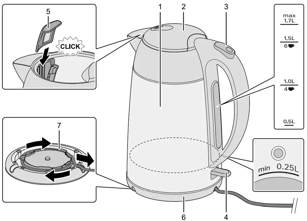 BOSCH TWK3P424 Cordless Electric Kettle - Figure 1