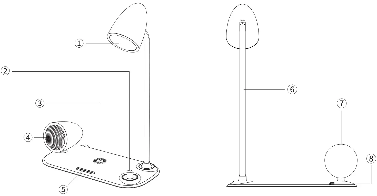 TELLUR TLL151361 Wireless Charger Speaker Lamp - Product diagram