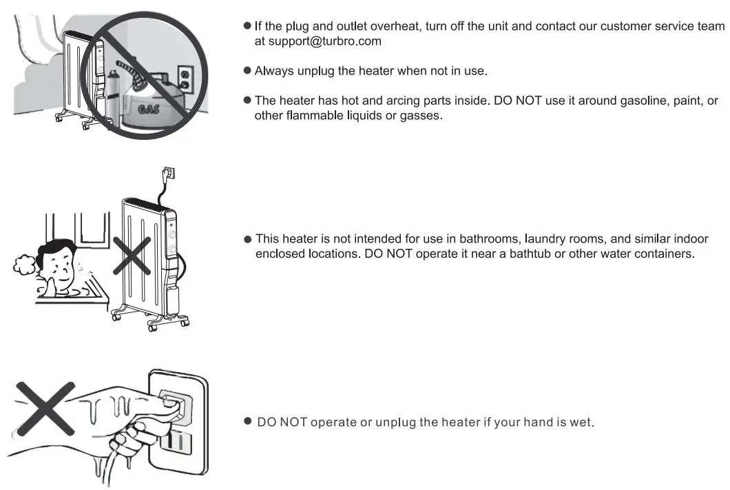 TURBRO Arcade HR1500 1500W Electric Mica Space Heater User Manual - Important Safeguards