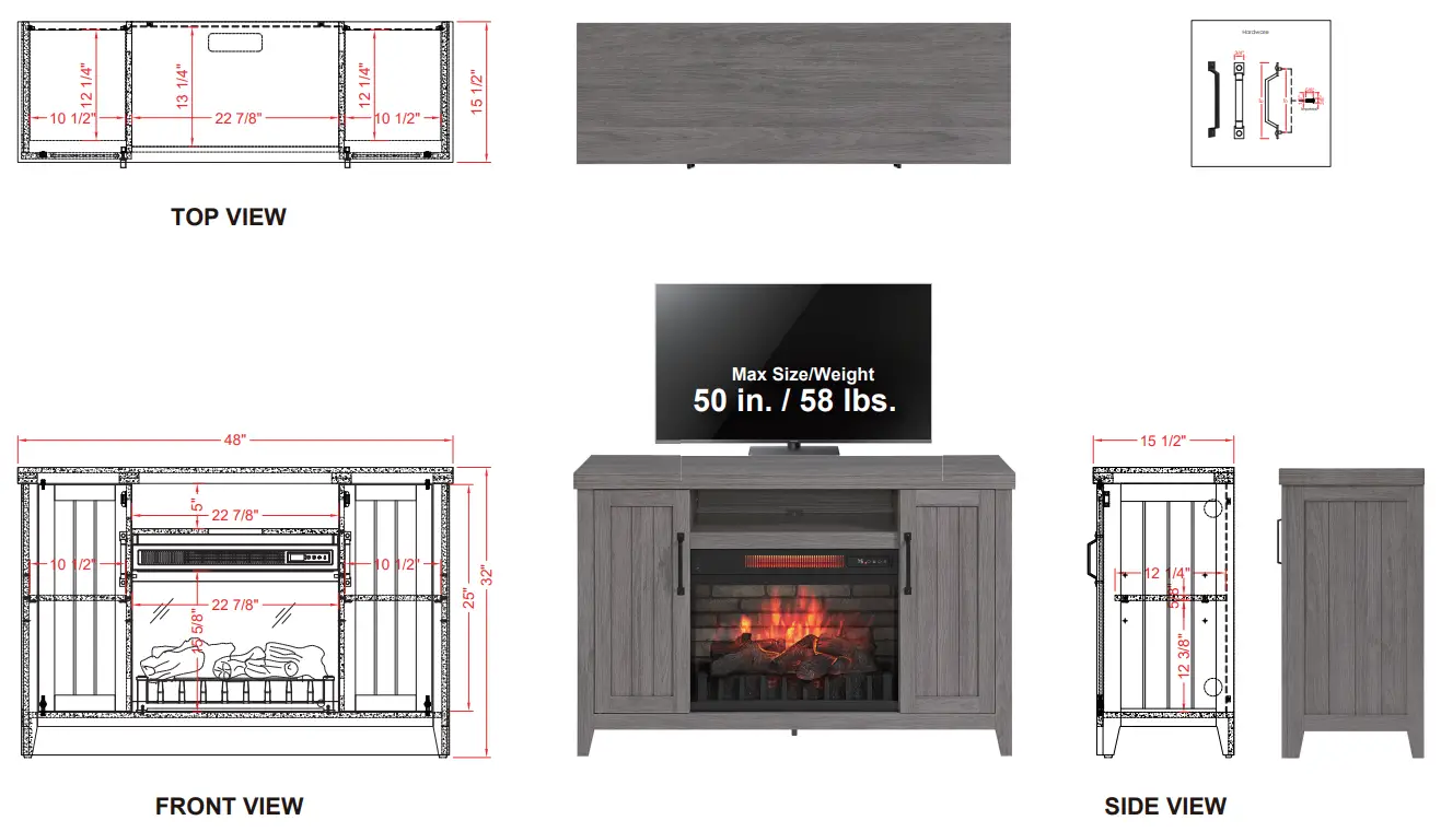 lowes 1730FM 23 273 48 Inch W Iron Oak Infrared Quartz Electric Fireplace