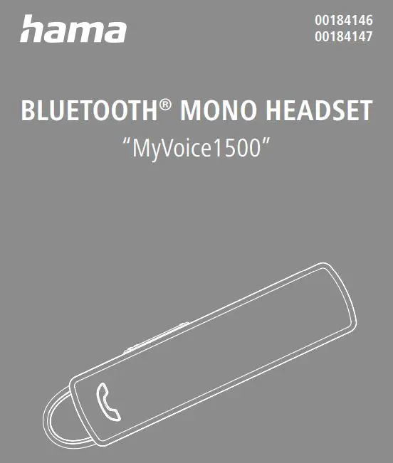 hama 00184146 MyVoice1500 Bluetooth Mono Headset Instruction Manual