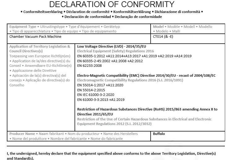 BUFFALO CT014 Vacuum Pack Machine Instruction FIG 5