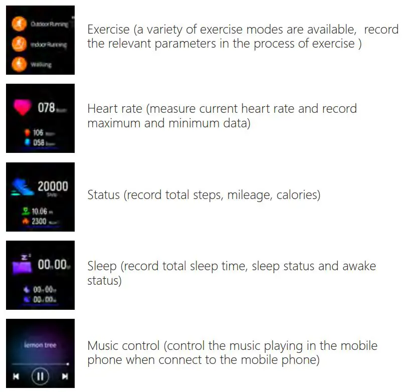 CUBOT C7 Android Smart Watches for Men User Manual - Function Introduction