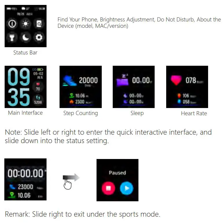 CUBOT C7 Android Smart Watches for Men User Manual - Interface Operation