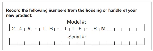SUNJOE 24V-TB-LTE-RM Cordless Compact Turbine Jet Blower User Manual - Model and Serial Numbers