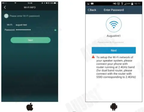 August Bluetooth Multi-Room WiFi Audio Speaker - Confirm you Wi-Fi network's name and enter the password