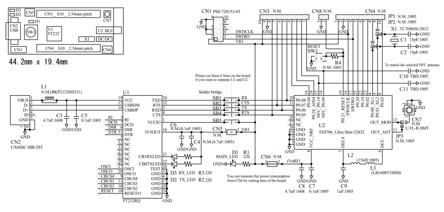 TAIYO YUDEN EYSHSN Series Bluetooth Low Energy Module - Evaluation board circuit schematic