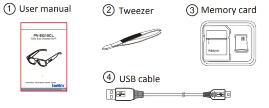 LawMate PV-EG10CL 720p Eye Glasses DVR - Package Content
