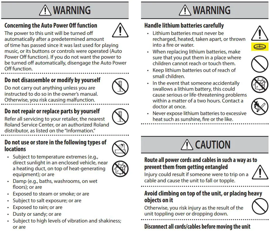 BOSS DB-30 Dr Beat metronome Owner's Manual - WARNING