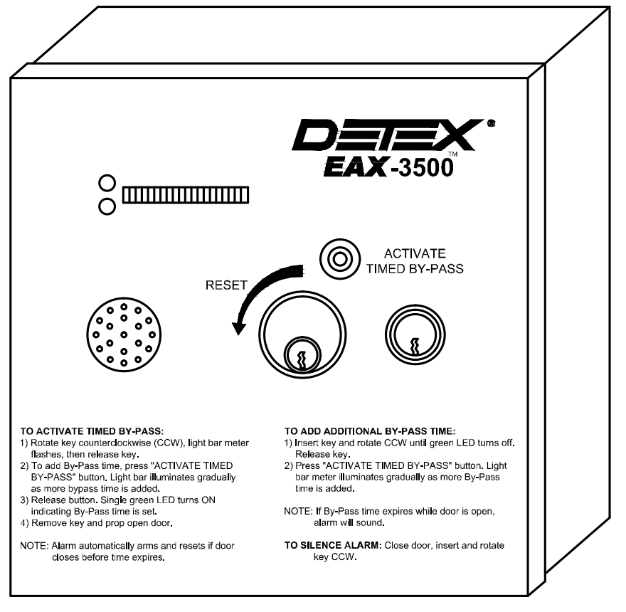 DETEX EAX 3500SK Timed Bypass Exit Alarm with Rechargeable Battery Surface Kit - box